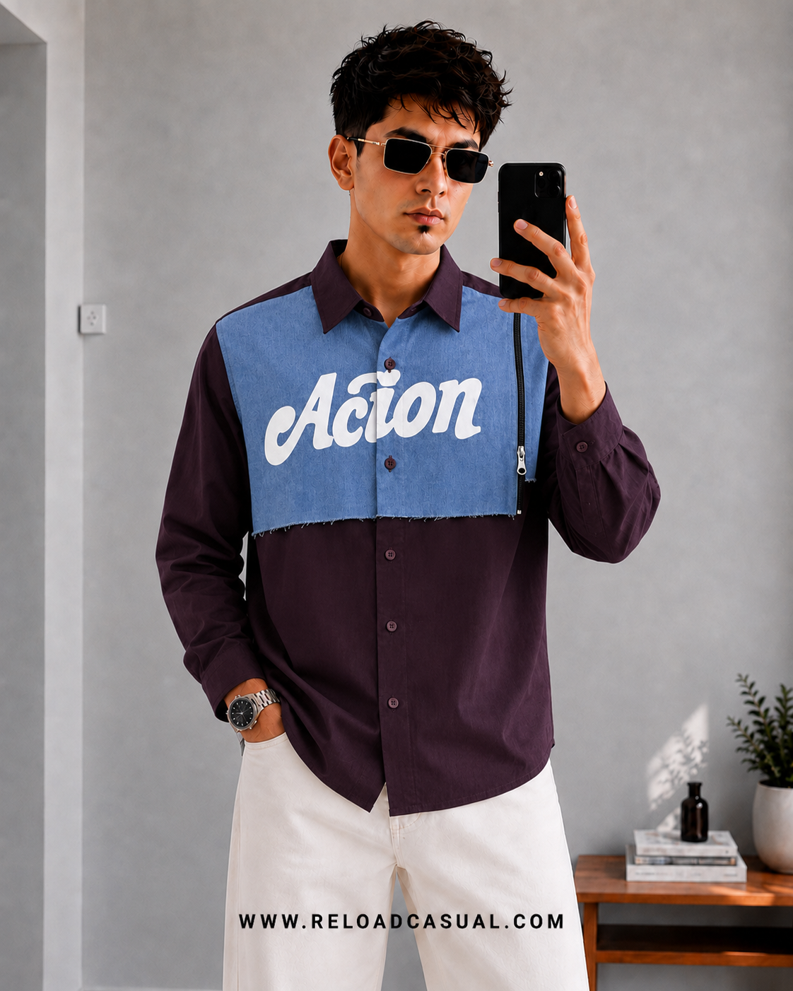 Action Denim Patch Side Zip Shirt
