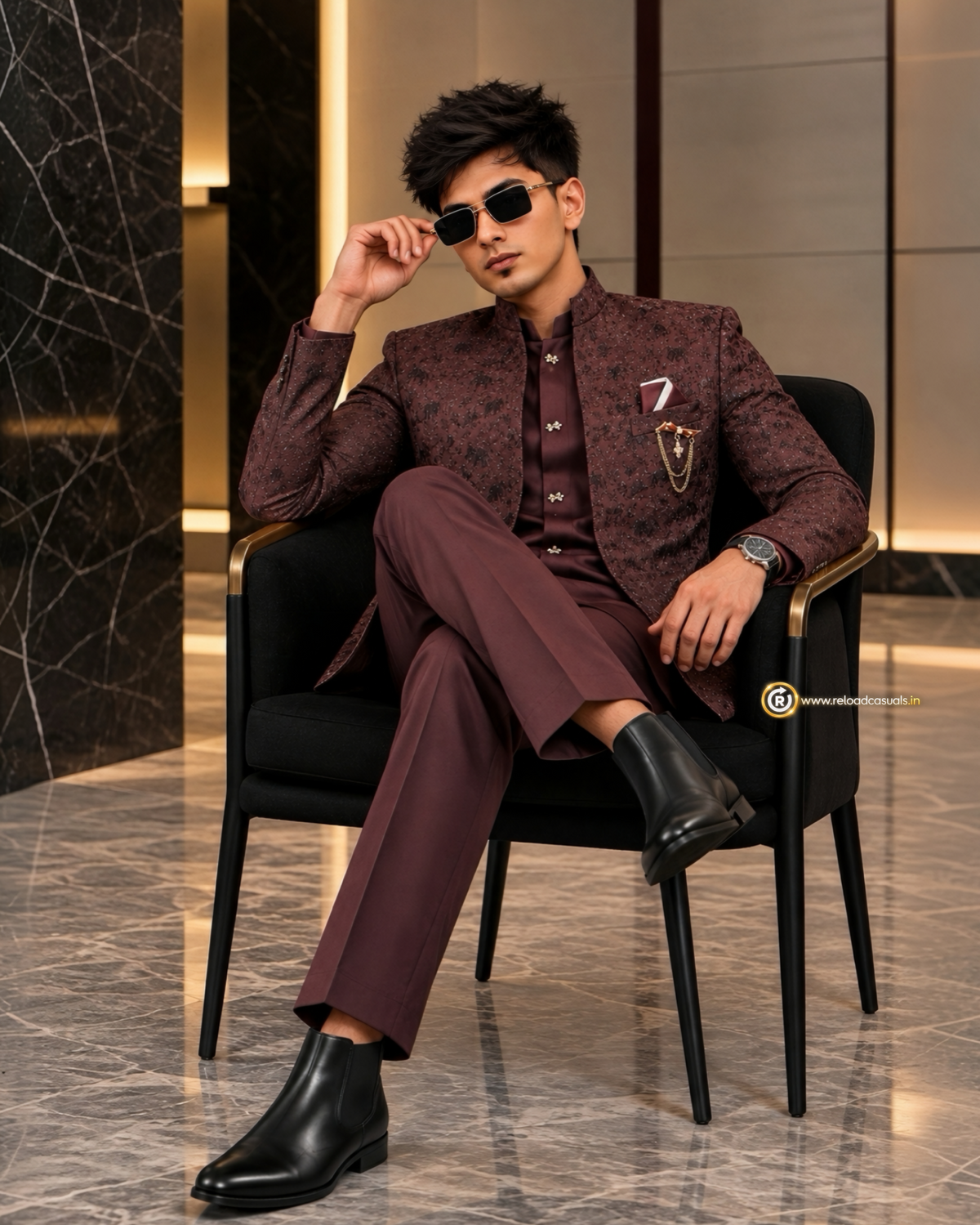Elephant Royal Embroidered Art Jodhpuri 3-Piece Suit