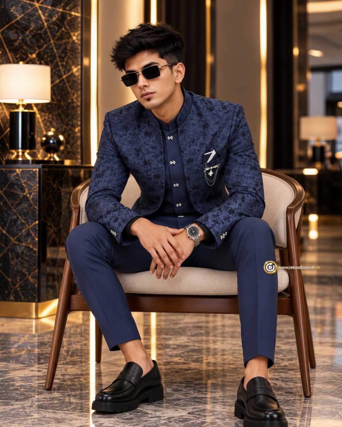 Elephant Royal Embroidered Art Jodhpuri 3-Piece Suit