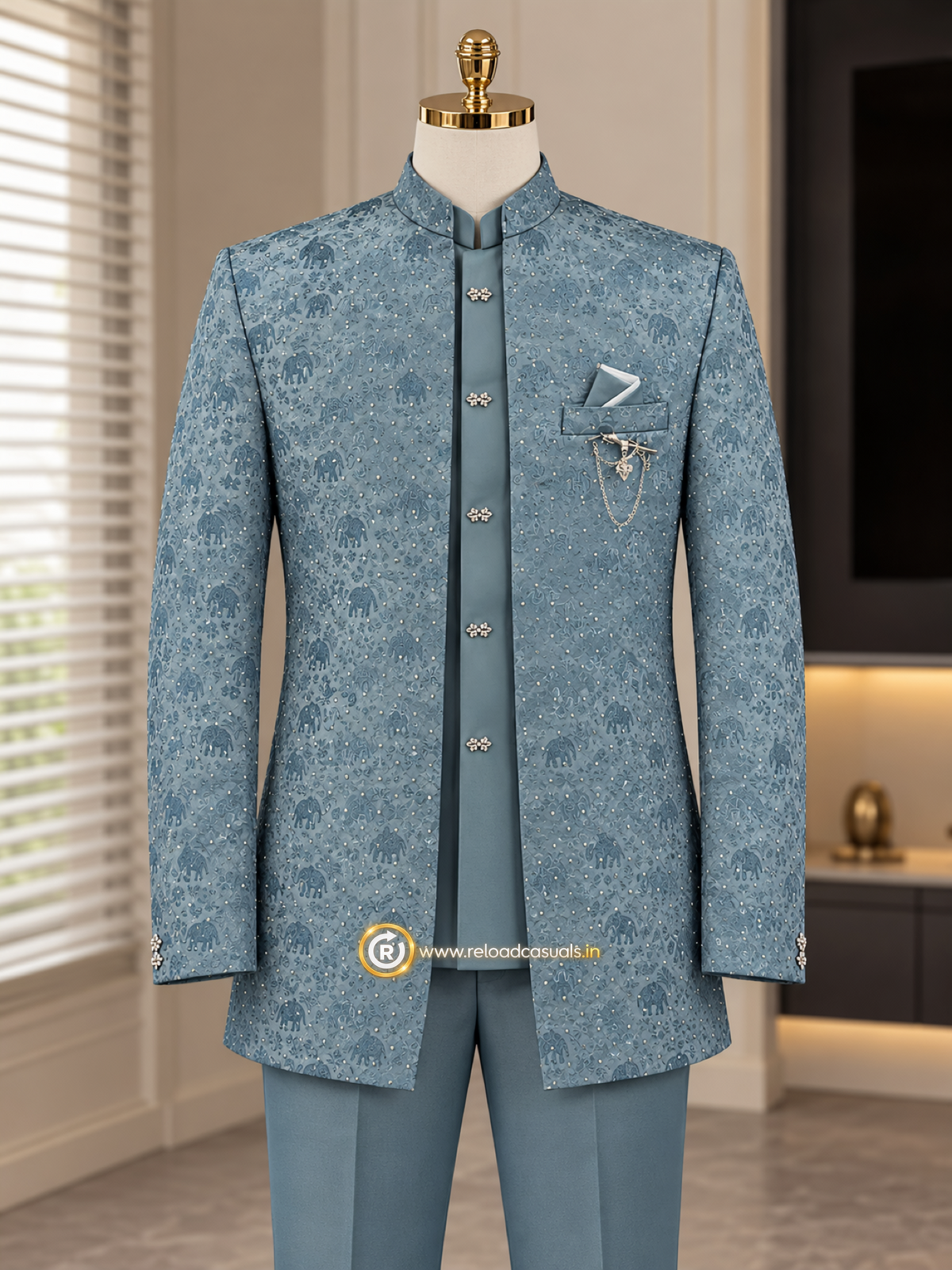 Elephant Royal Embroidered Art Jodhpuri 3-Piece Suit