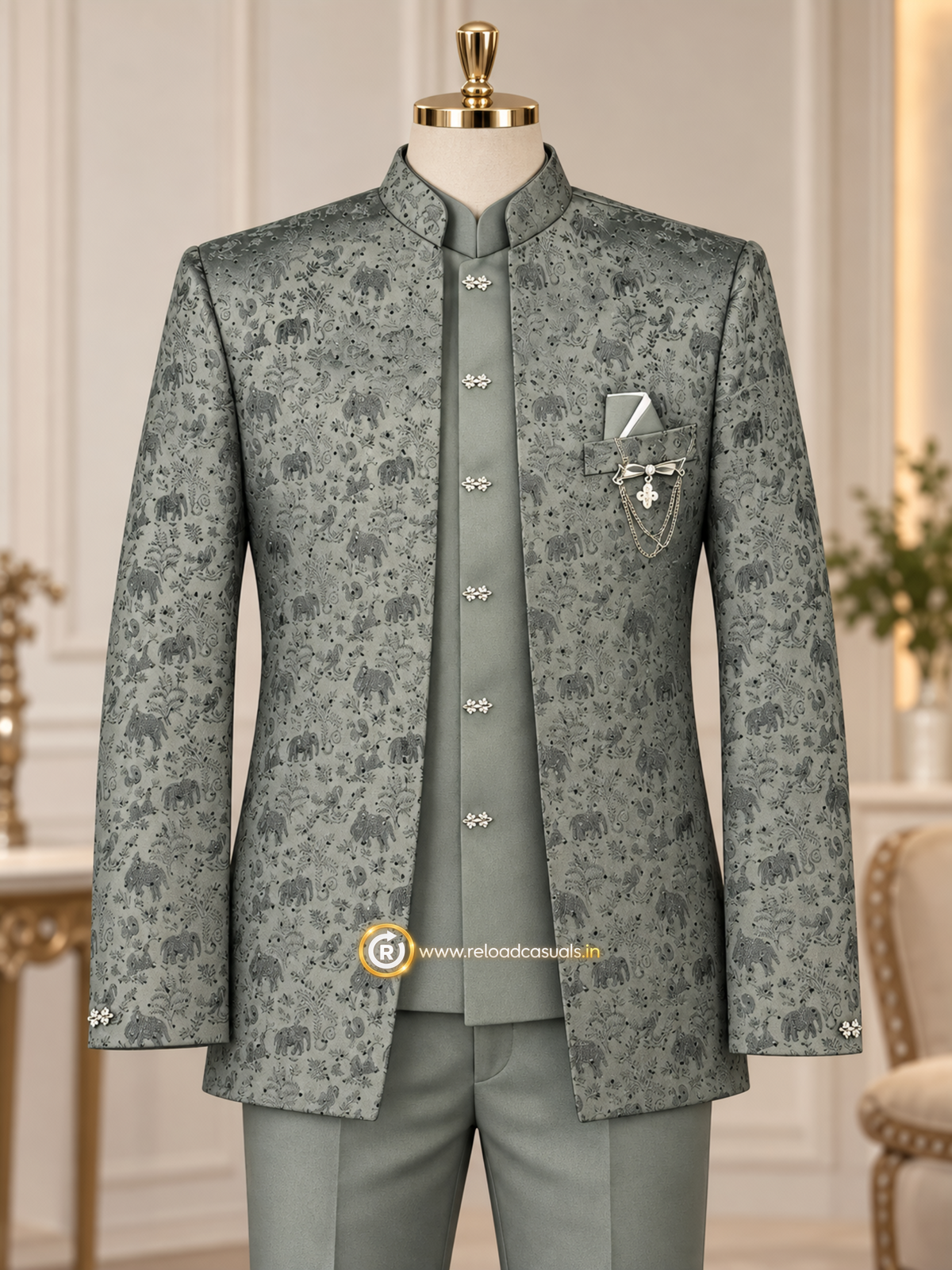 Elephant Royal Embroidered Art Jodhpuri 3-Piece Suit