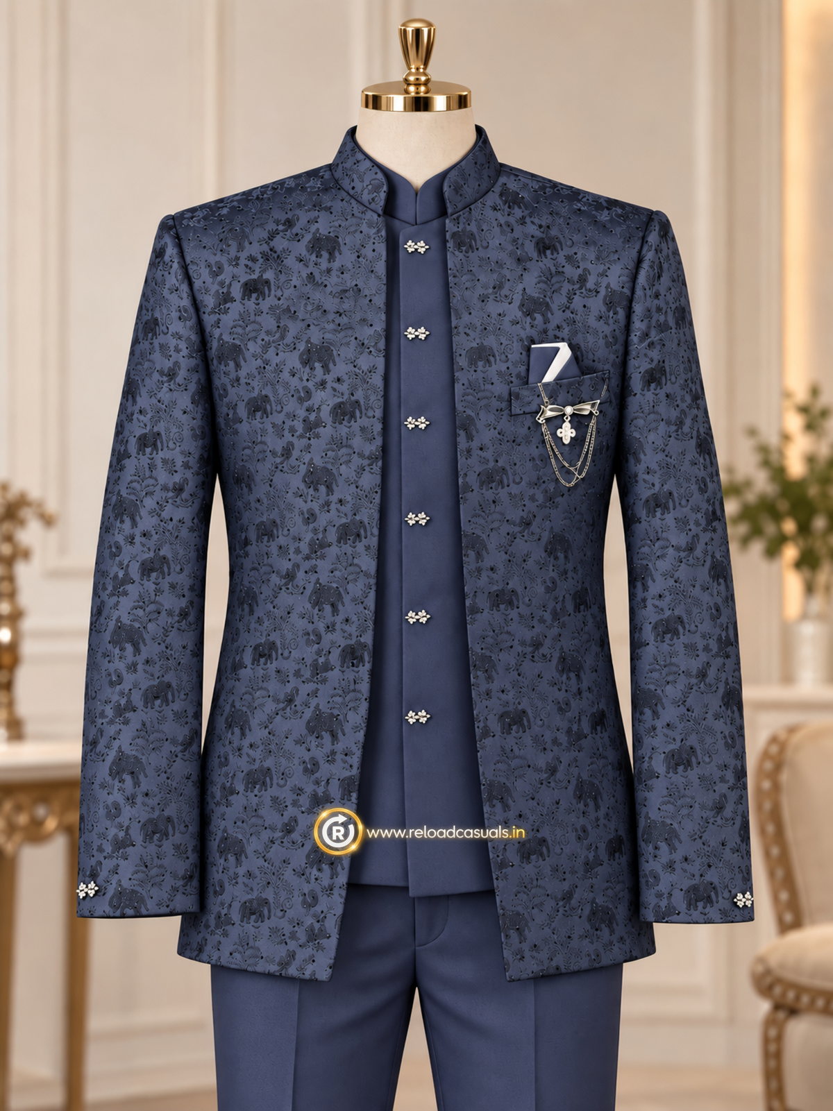Elephant Royal Embroidered Art Jodhpuri 3-Piece Suit