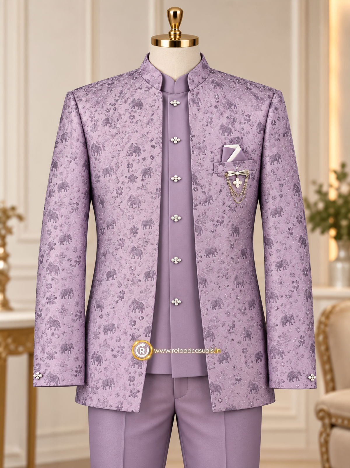 Elephant Royal Embroidered Art Jodhpuri 3-Piece Suit
