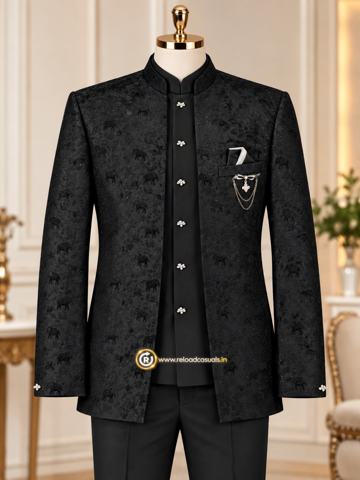 Elephant Royal Embroidered Art Jodhpuri 3-Piece Suit