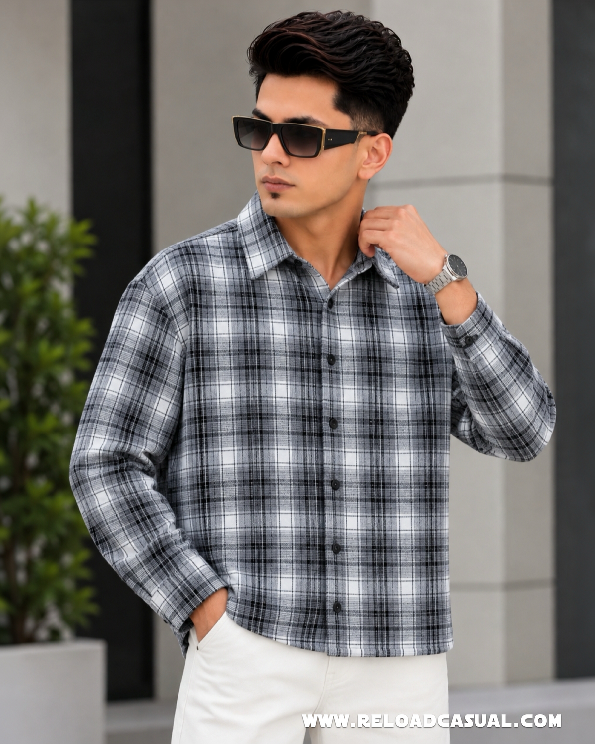 Shadow Grid Check Shirt