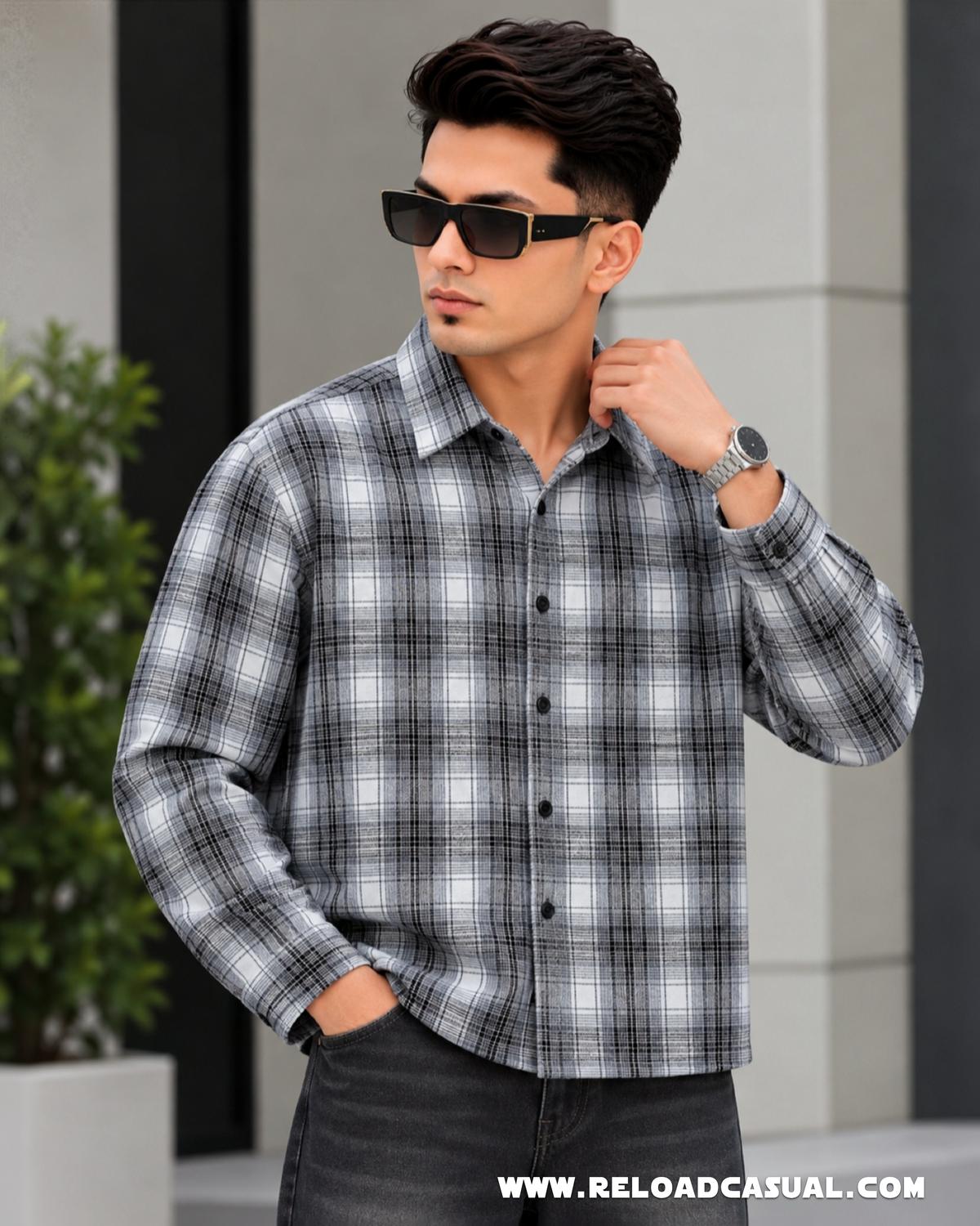 Shadow Grid Check Shirt