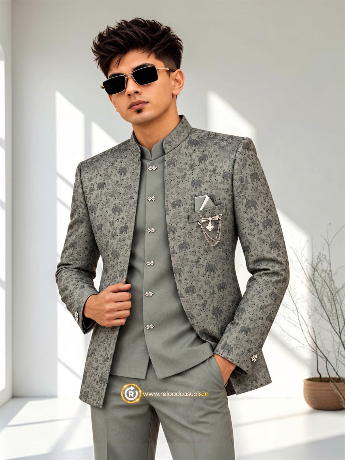 Elephant Royal Embroidered Art Jodhpuri 3-Piece Suit