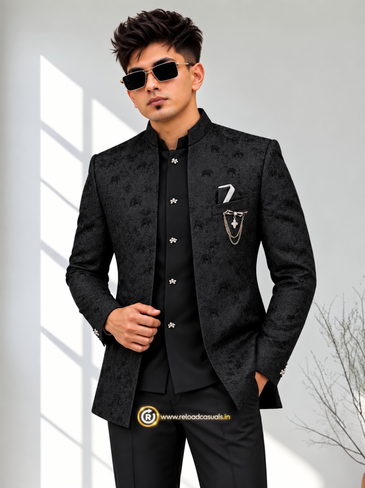 Elephant Royal Embroidered Art Jodhpuri 3-Piece Suit