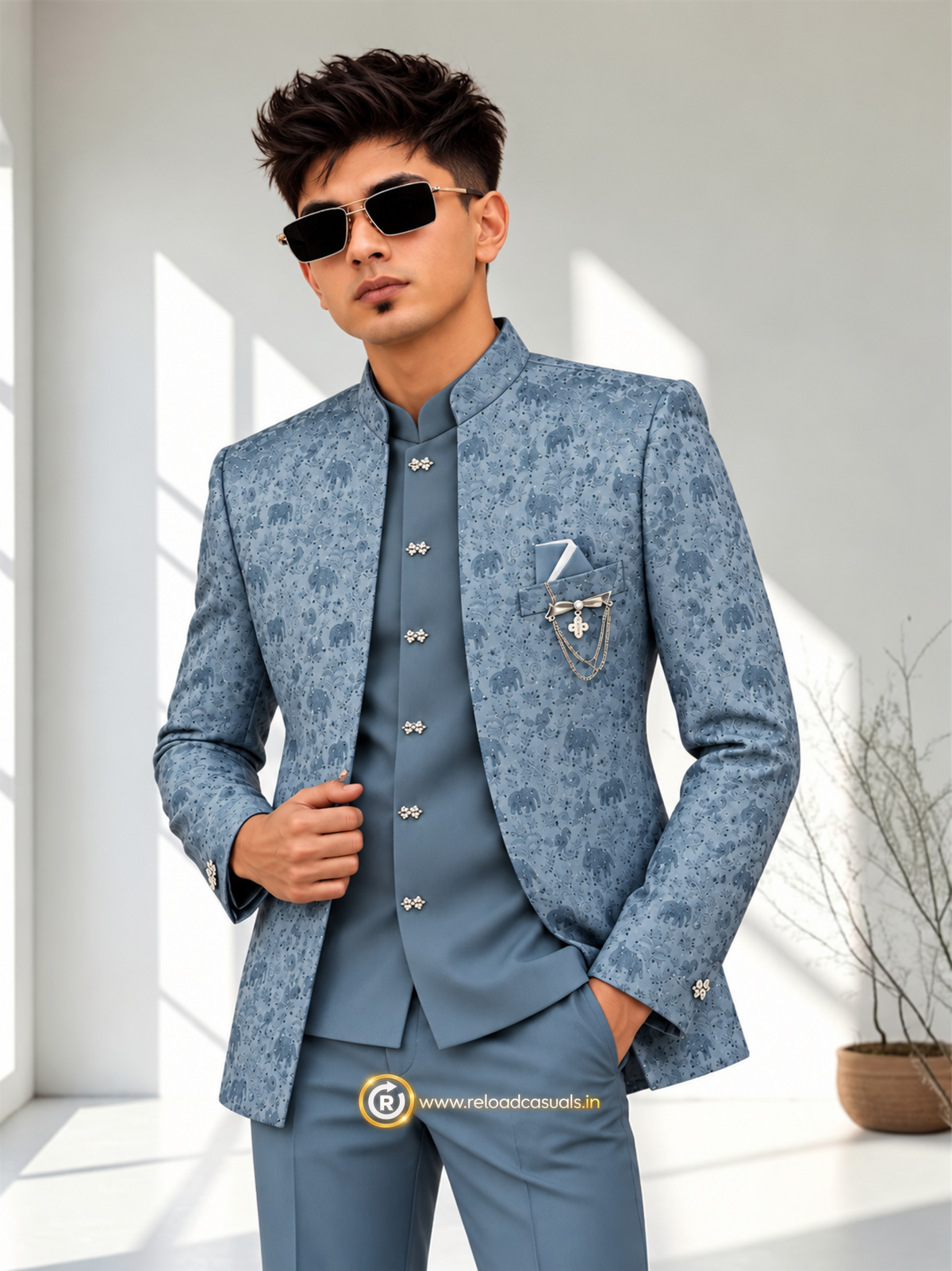 Elephant Royal Embroidered Art Jodhpuri 3-Piece Suit