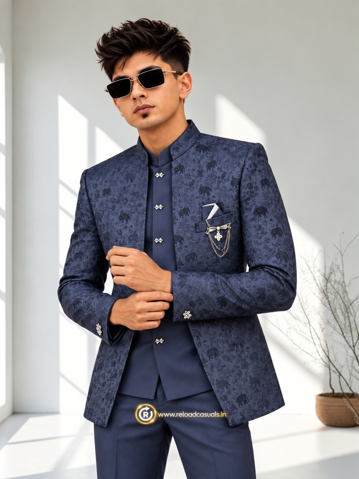 Elephant Royal Embroidered Art Jodhpuri 3-Piece Suit