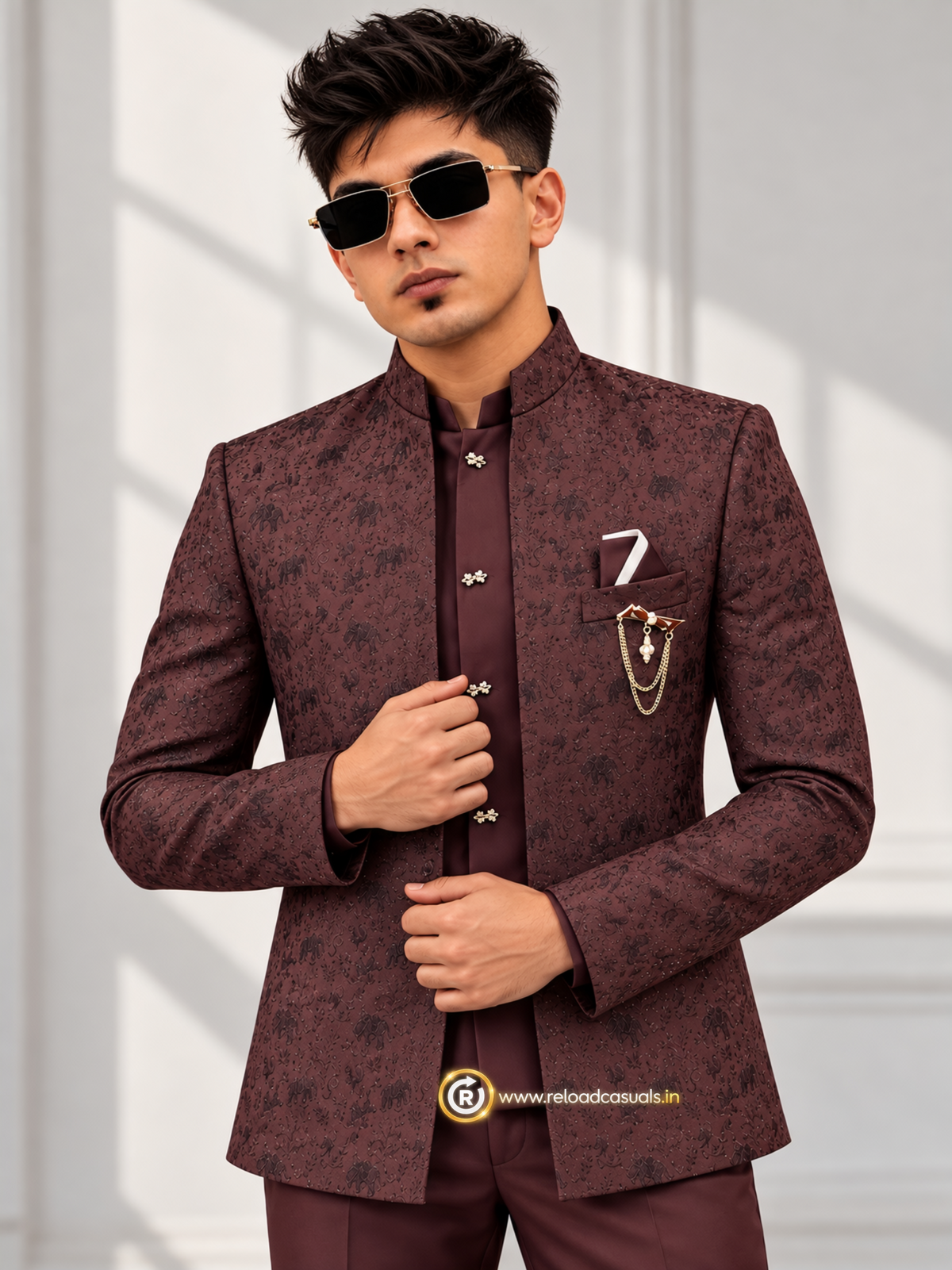 Elephant Royal Embroidered Art Jodhpuri 3-Piece Suit