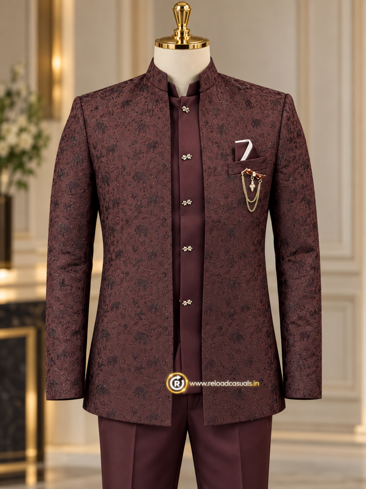 Elephant Royal Embroidered Art Jodhpuri 3-Piece Suit