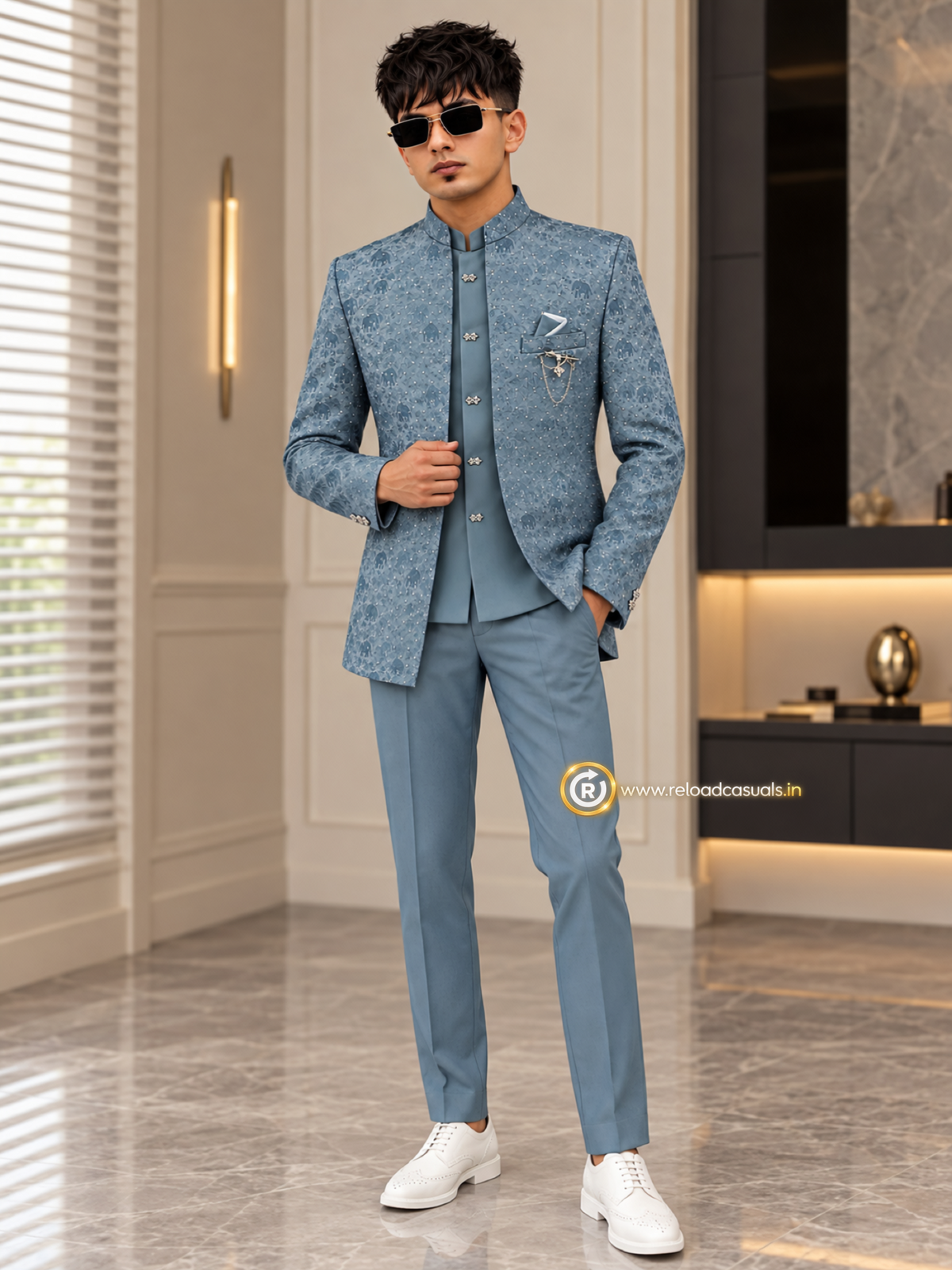 Elephant Royal Embroidered Art Jodhpuri 3-Piece Suit