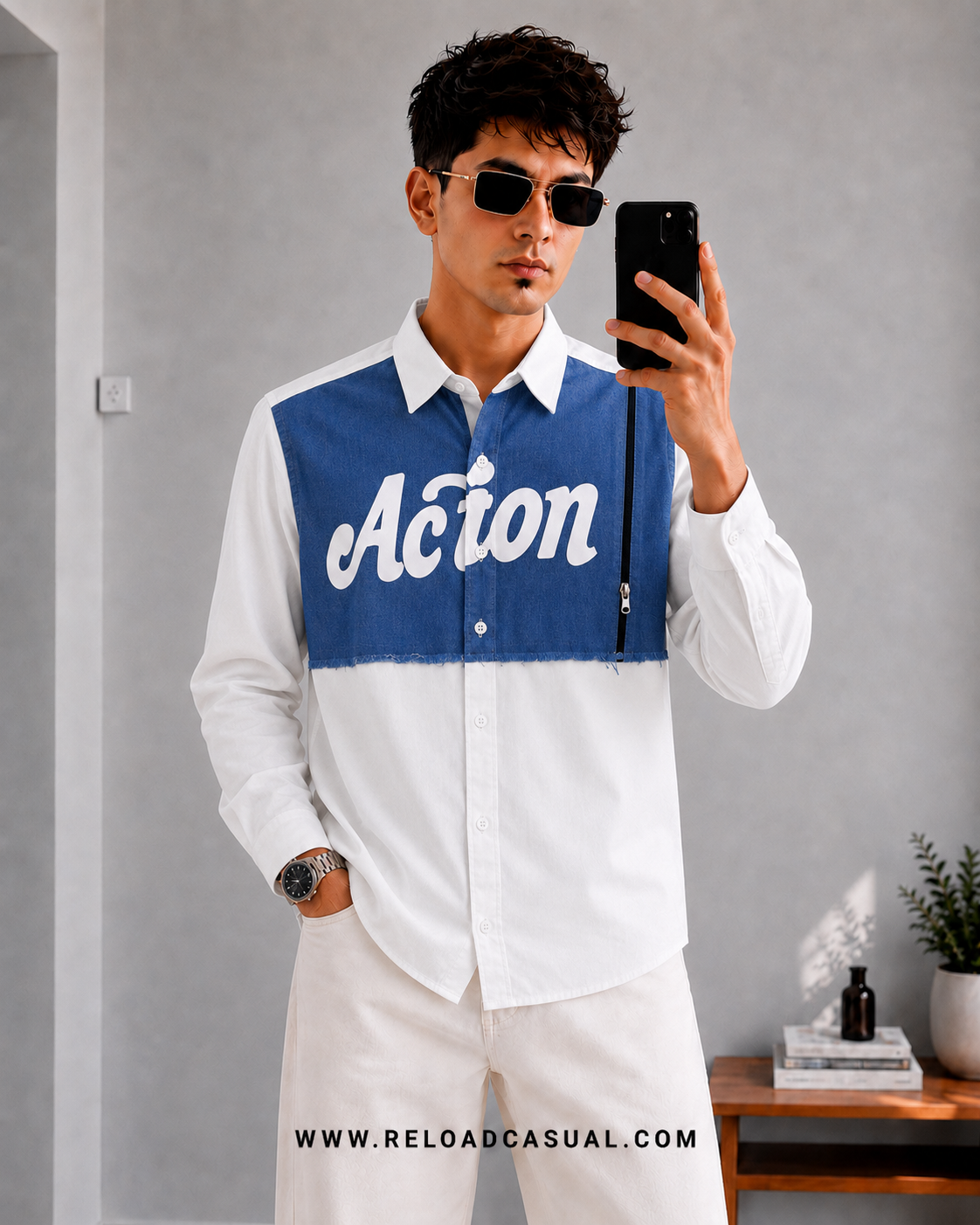 Action Denim Patch Side Zip Shirt