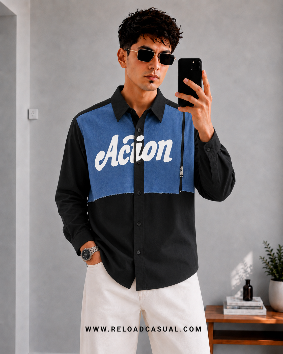 Action Denim Patch Side Zip Shirt