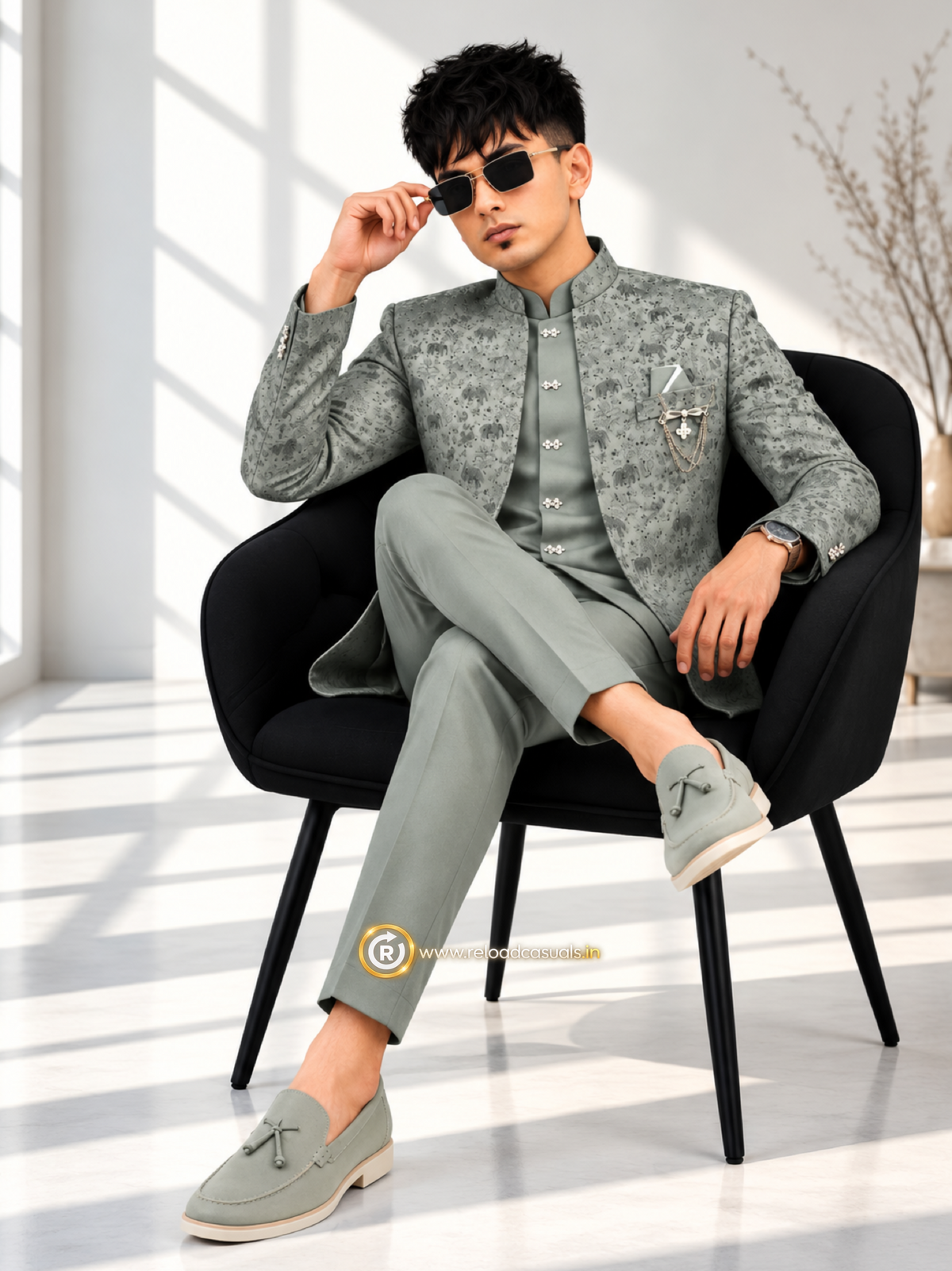 Elephant Royal Embroidered Art Jodhpuri 3-Piece Suit