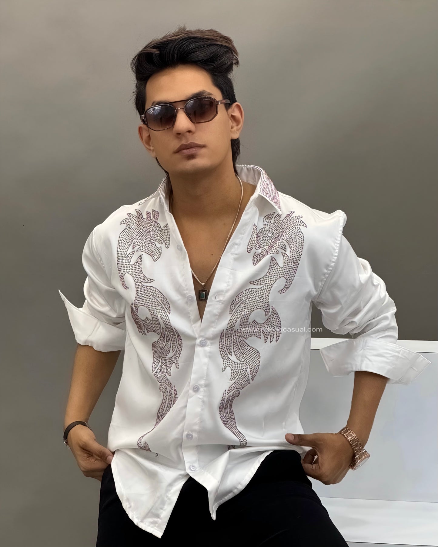Dragon Diamond Work Satin Lycra Shirt