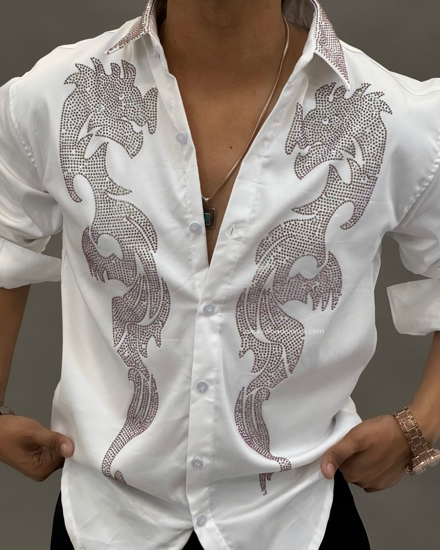 Dragon Diamond Work Satin Lycra Shirt