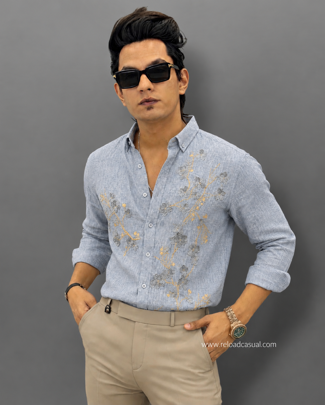 Men's Nature Flow Embroidery Design Linen Shirt