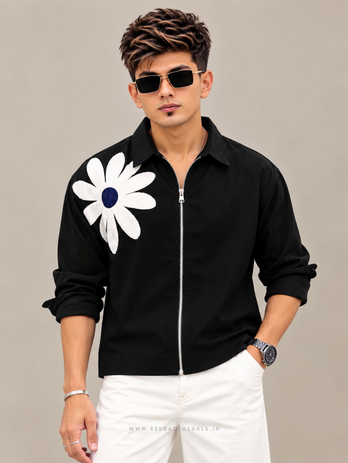 Men’s Floral Patchwork Zip Shirt