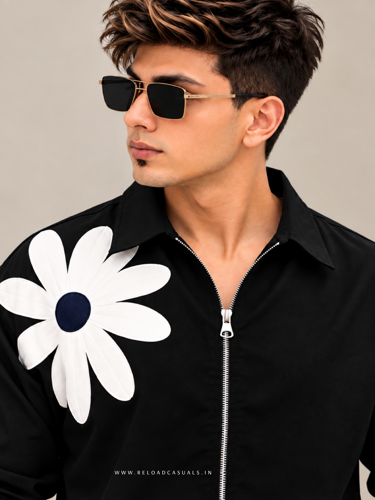 Men’s Floral Patchwork Zip Shirt