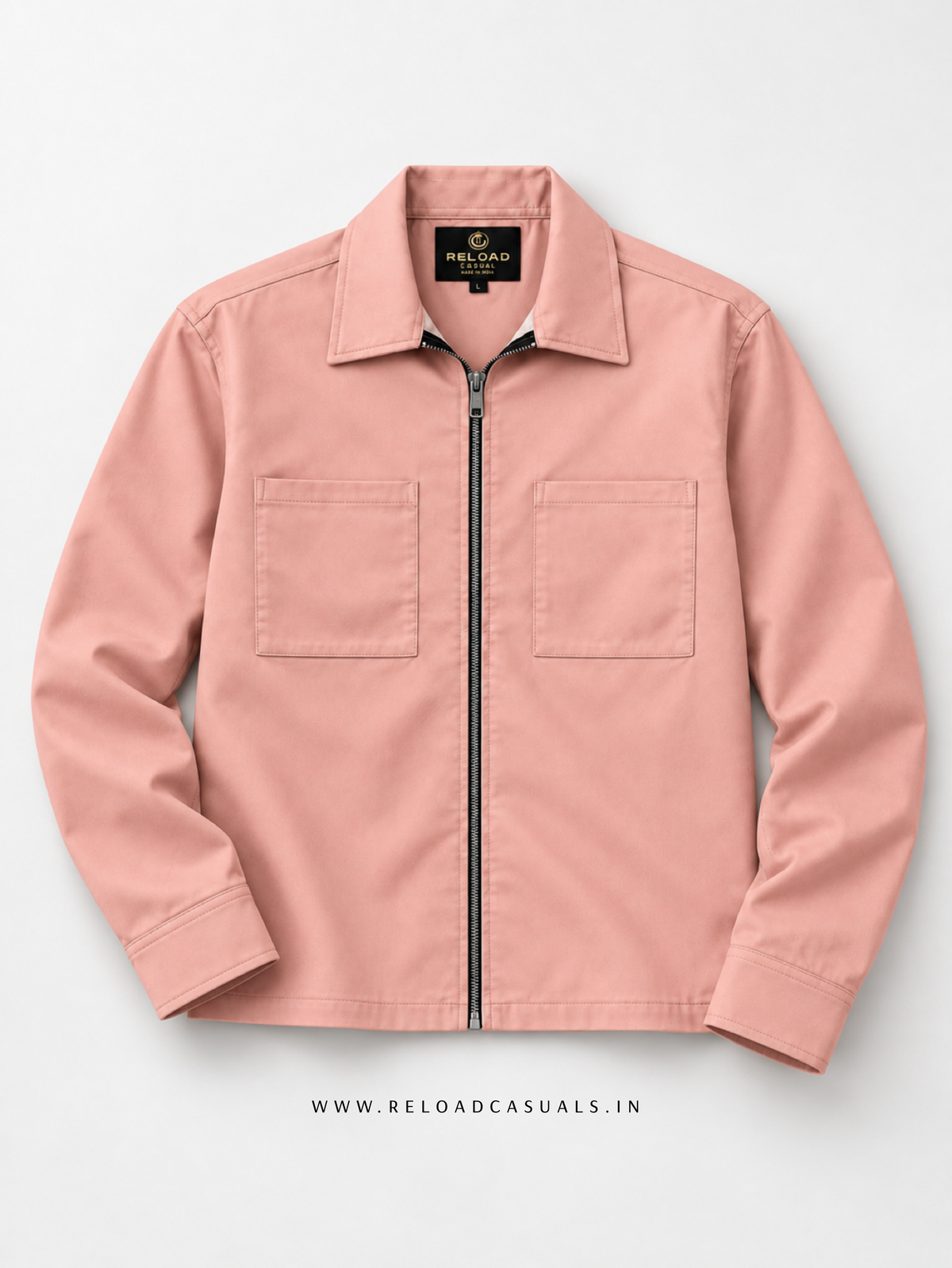 Plain Boxy Double Pocket Zipper Shirt
