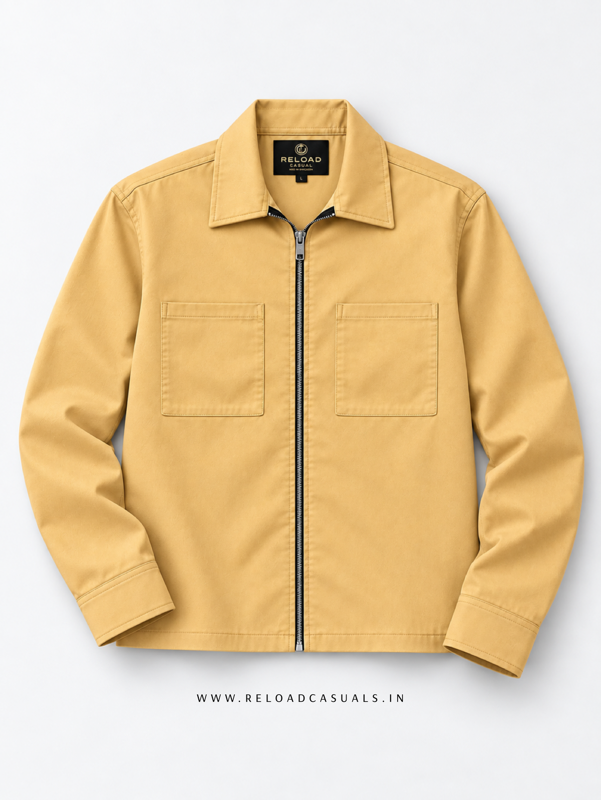 Plain Boxy Double Pocket Zipper Shirt