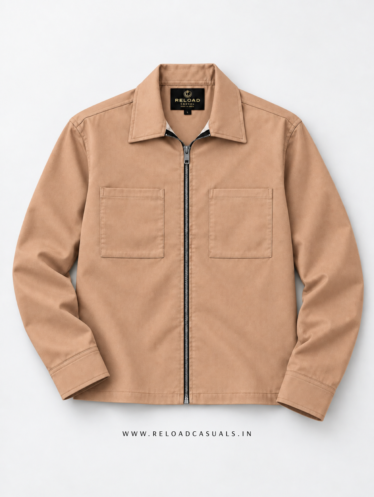 Plain Boxy Double Pocket Zipper Shirt