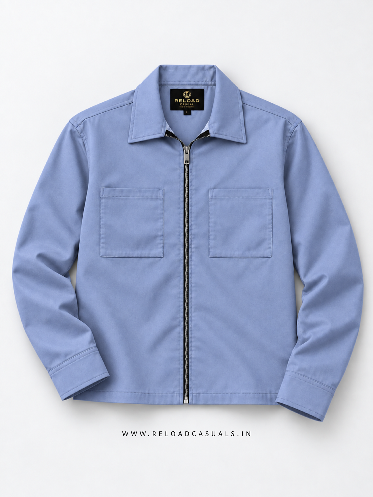 Plain Boxy Double Pocket Zipper Shirt