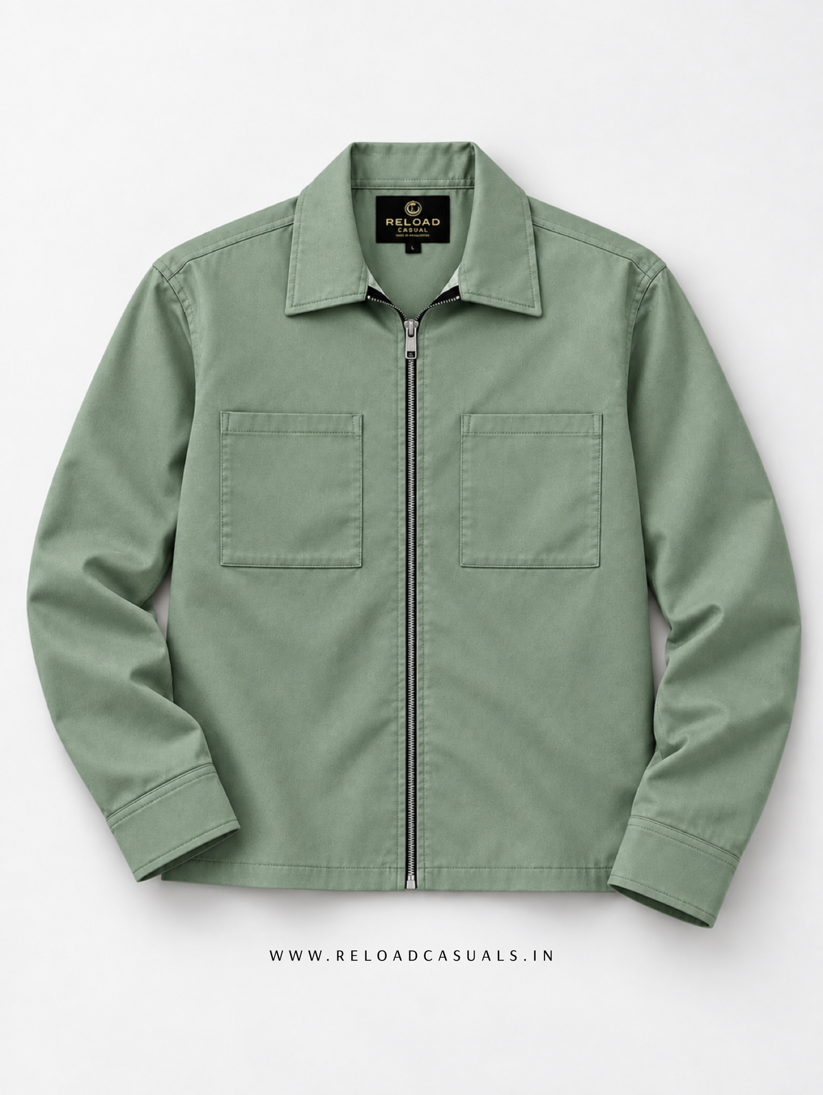 Plain Boxy Double Pocket Zipper Shirt