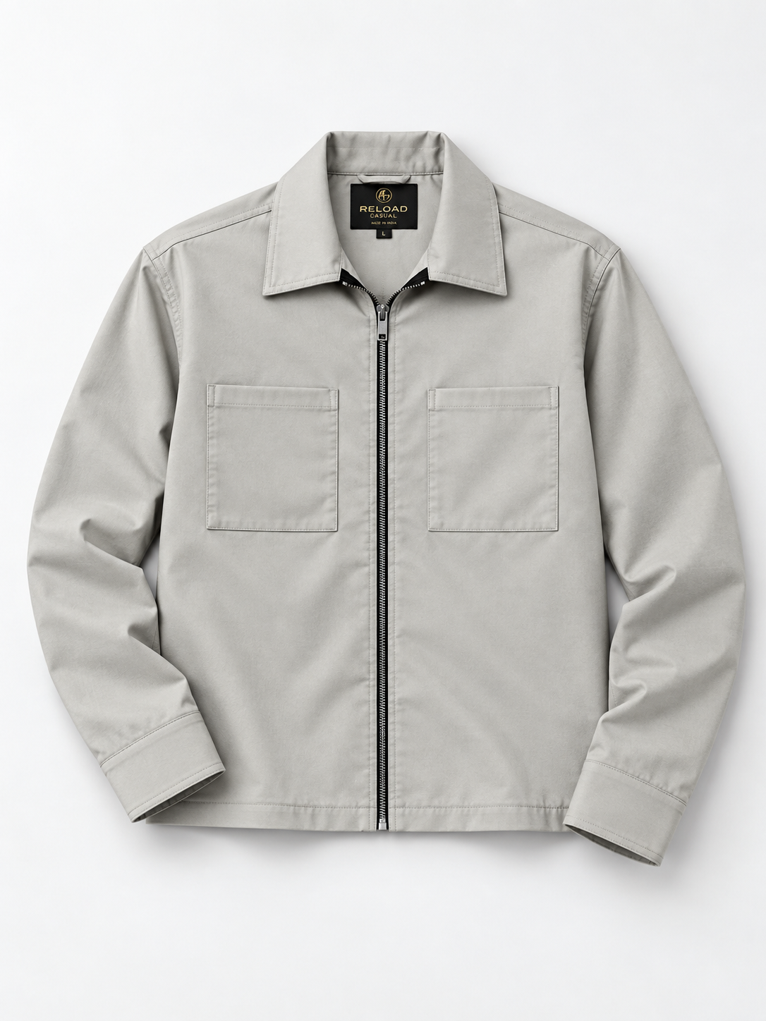 Plain Boxy Double Pocket Zipper Shirt