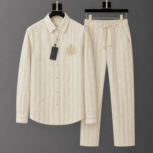 Stylish Lotus Embroidery Linen Tracksuit Set