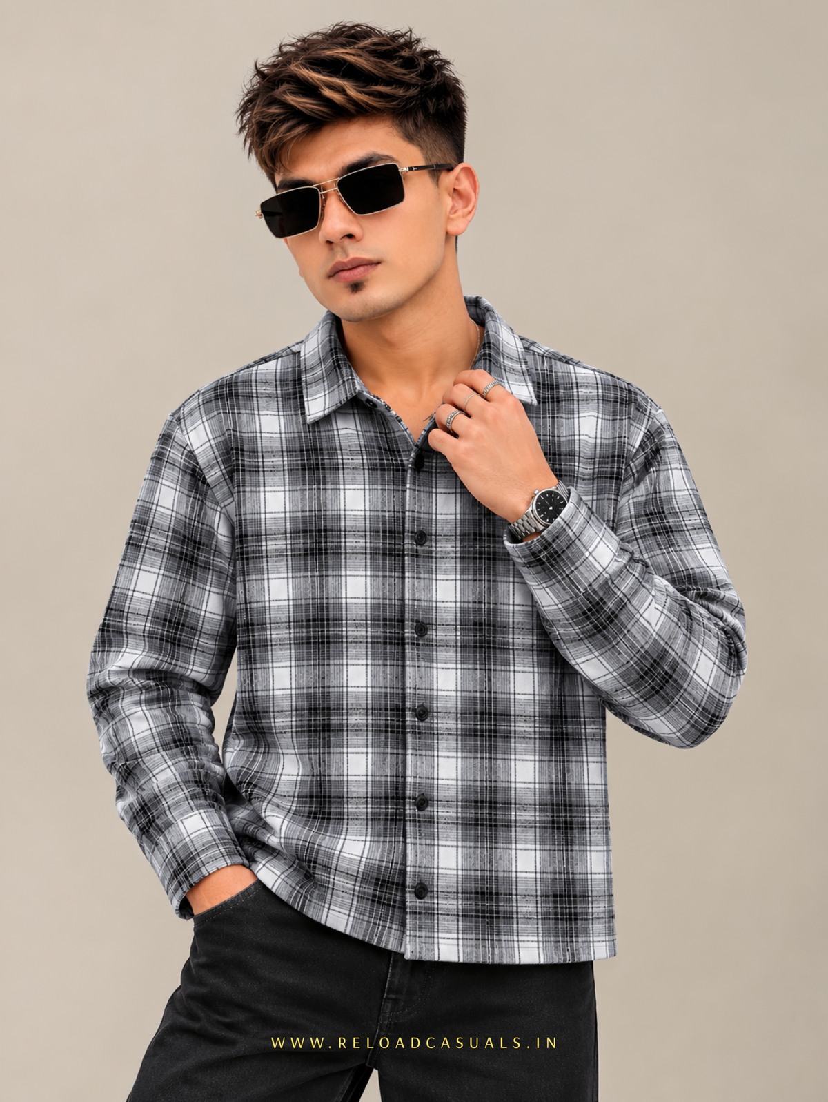 Shadow Grid Check Shirt