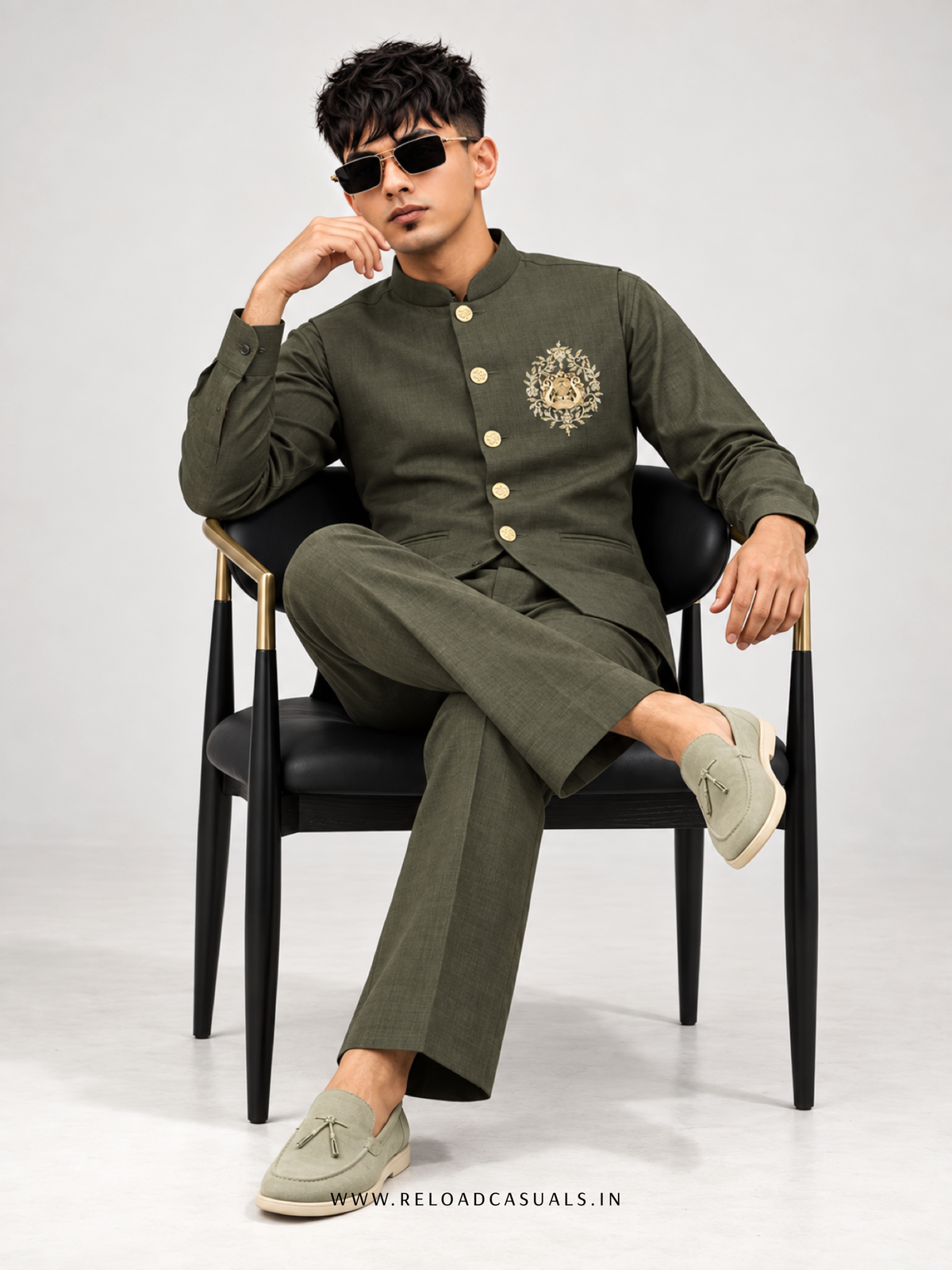Lion Handwork Three Pcs Bootcut Sadri