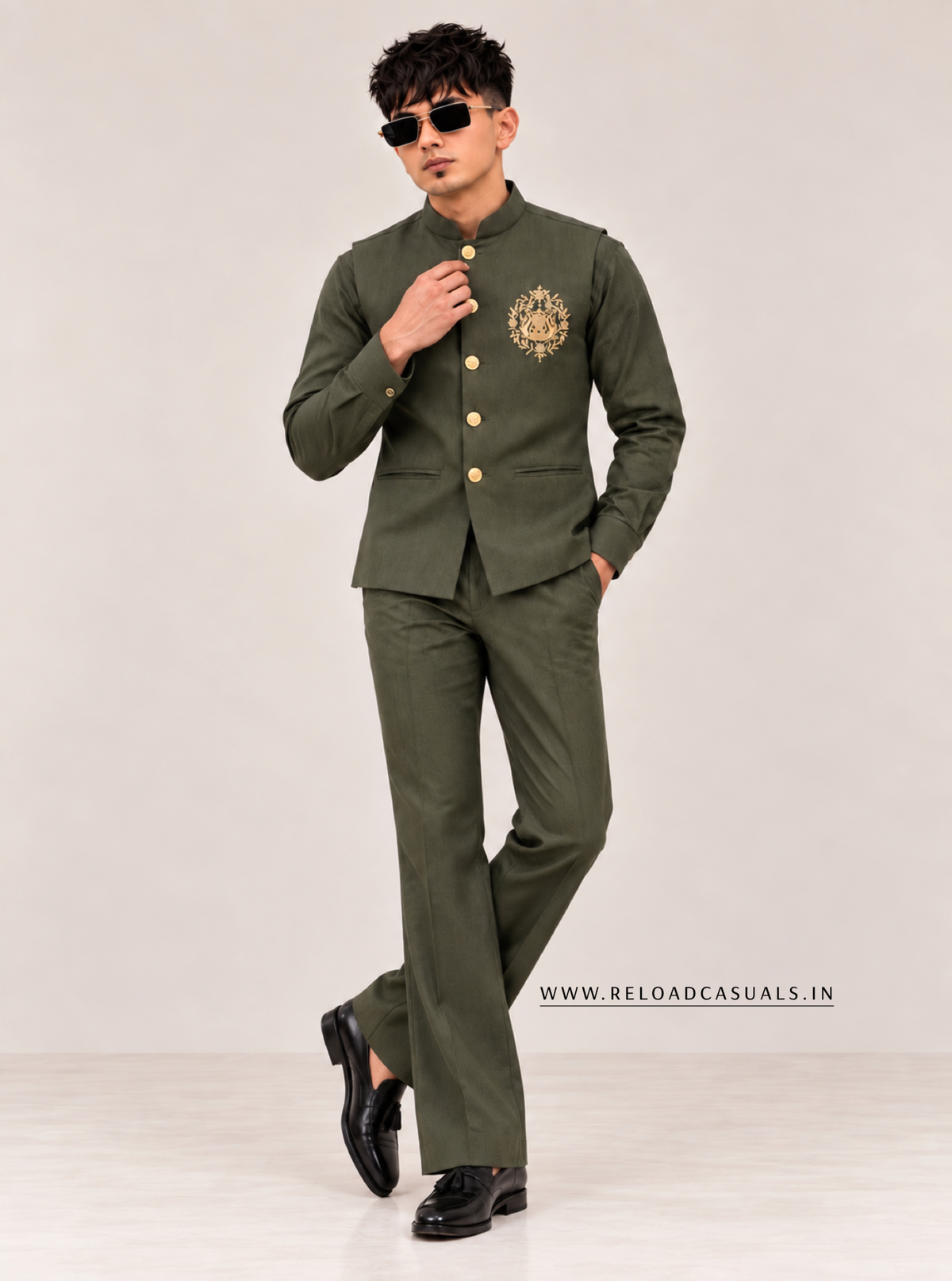 Lion Handwork Three Pcs Bootcut Sadri