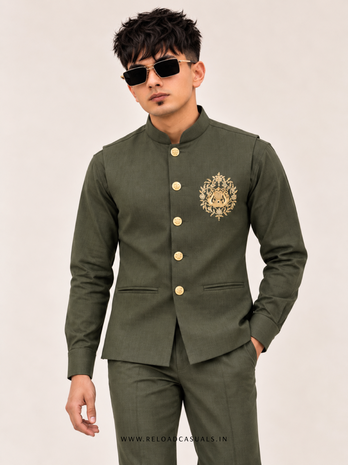 Lion Handwork Three Pcs Bootcut Sadri