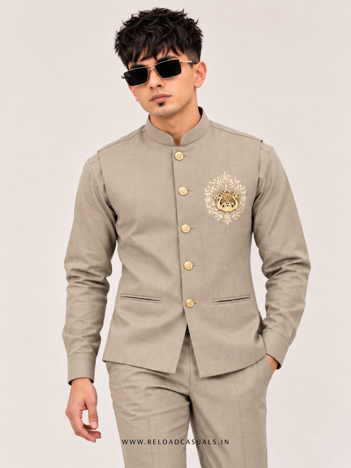 Lion Handwork Three Pcs Bootcut Sadri