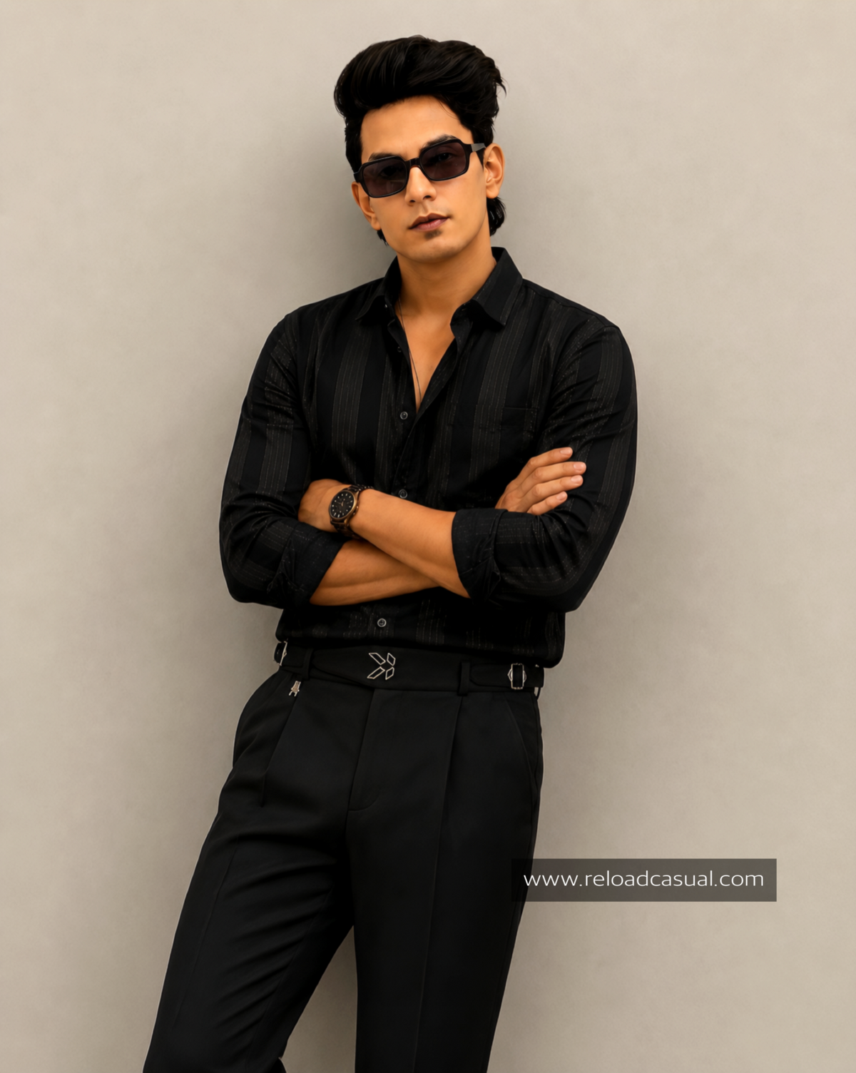 Men’s Classic Striped Shiny Black Shirt