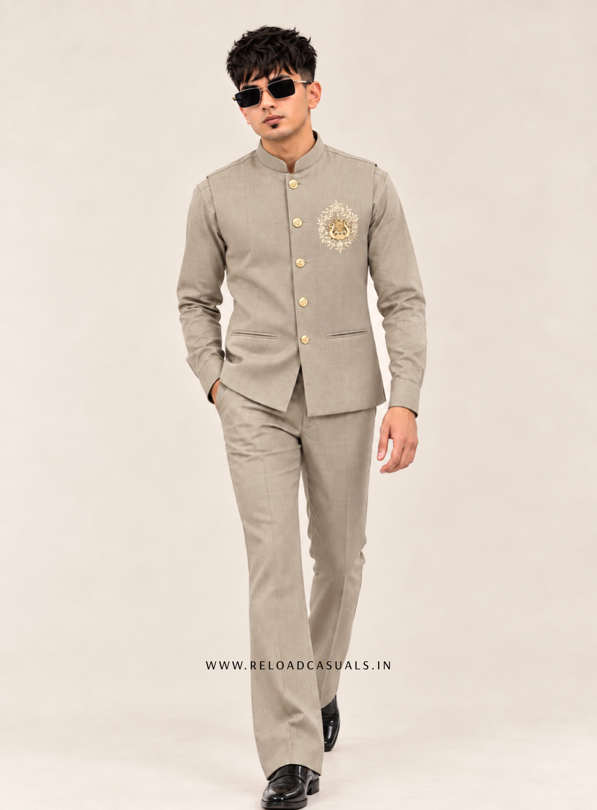 Lion Handwork Three Pcs Bootcut Sadri