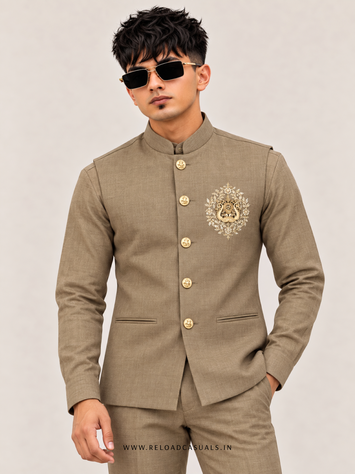 Lion Handwork Three Pcs Bootcut Sadri