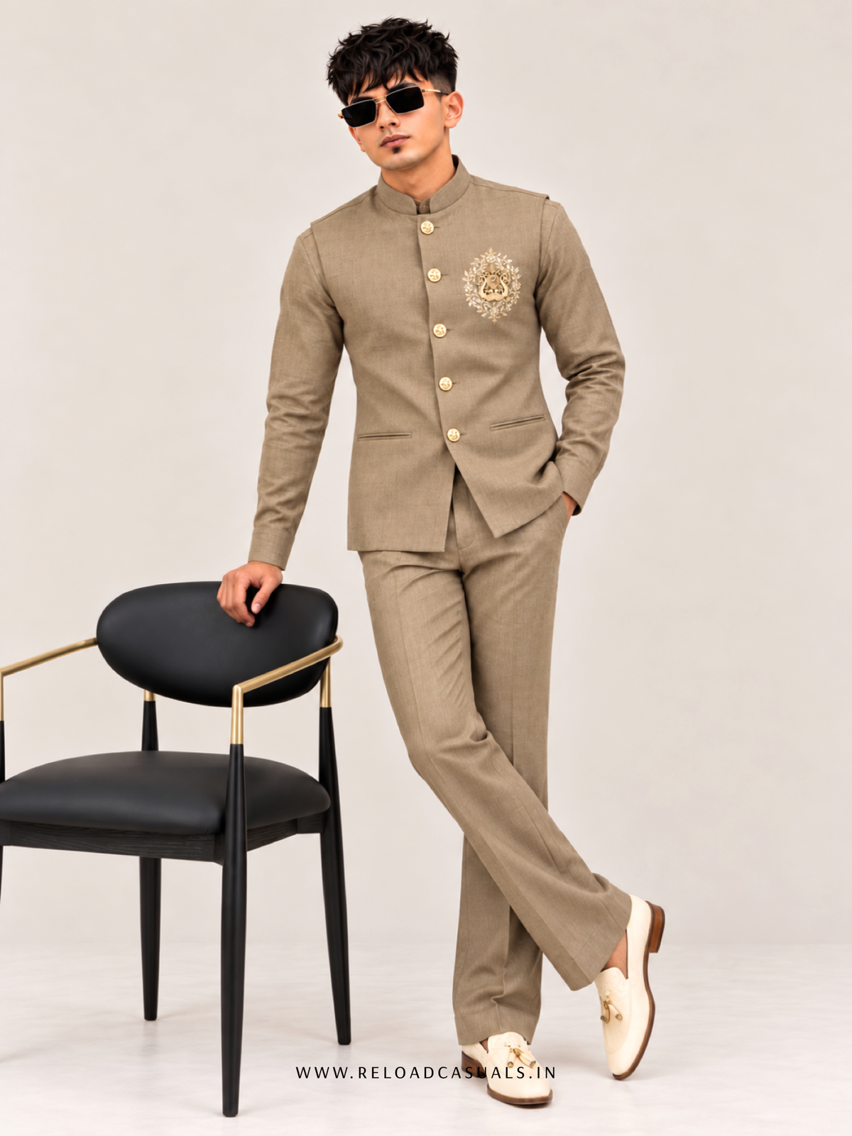 Lion Handwork Three Pcs Bootcut Sadri