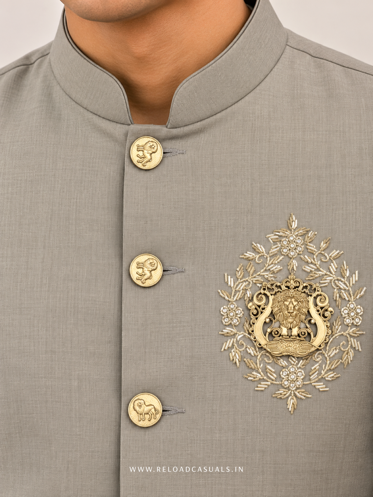 Lion Handwork Three Pcs Bootcut Sadri