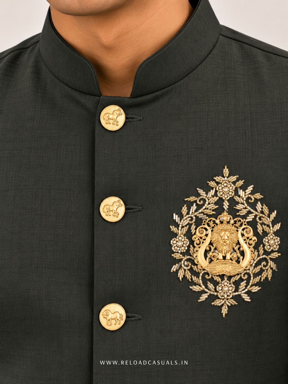 Lion Handwork Three Pcs Bootcut Sadri