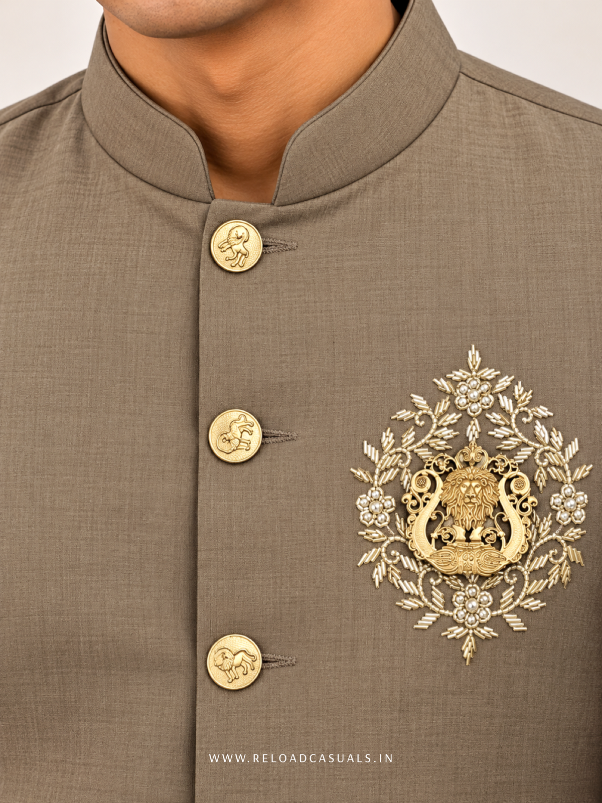 Lion Handwork Three Pcs Bootcut Sadri