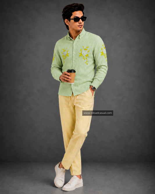 Men’s Floral Embroidery Design Linen Co-ord Set