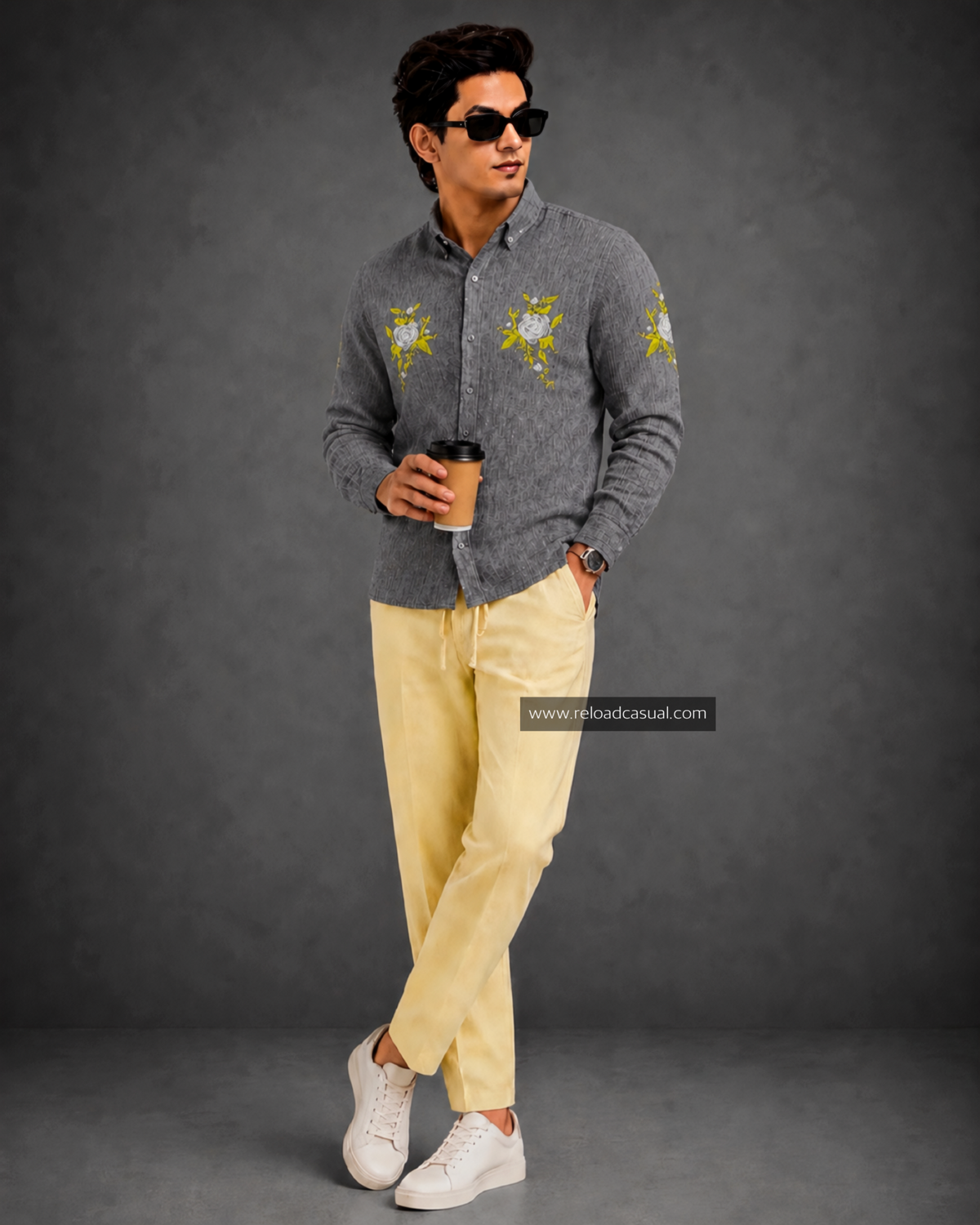 Men’s Floral Embroidery Design Linen Co-ord Set