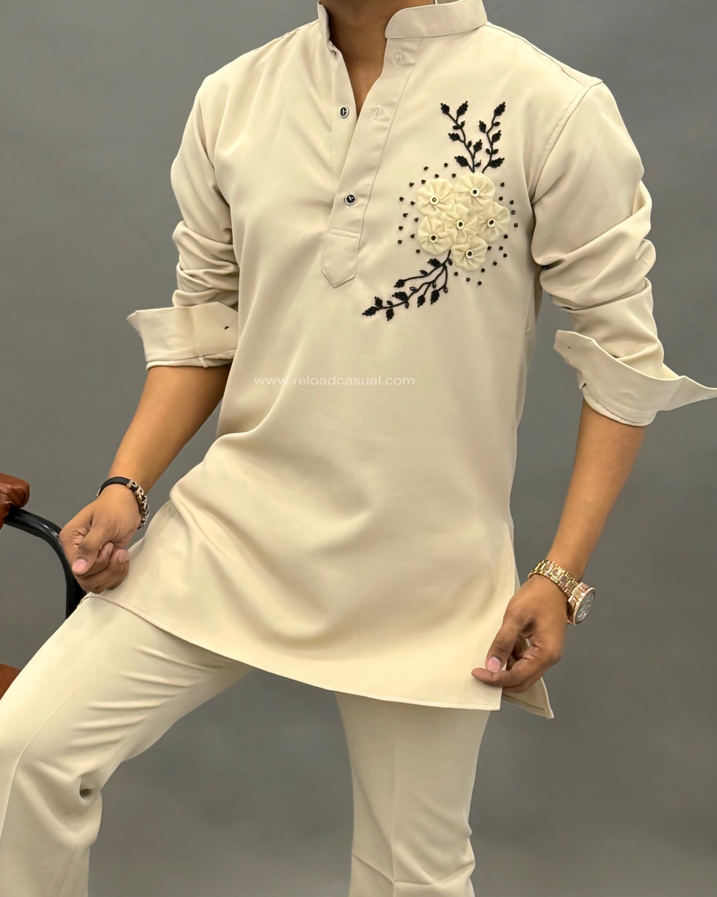 Men's Floral Hand Embroidered Kurta set