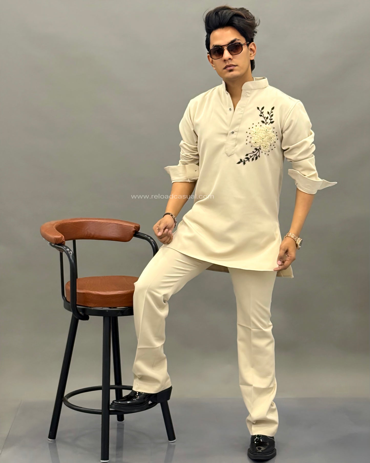 Men's Floral Hand Embroidered Kurta set