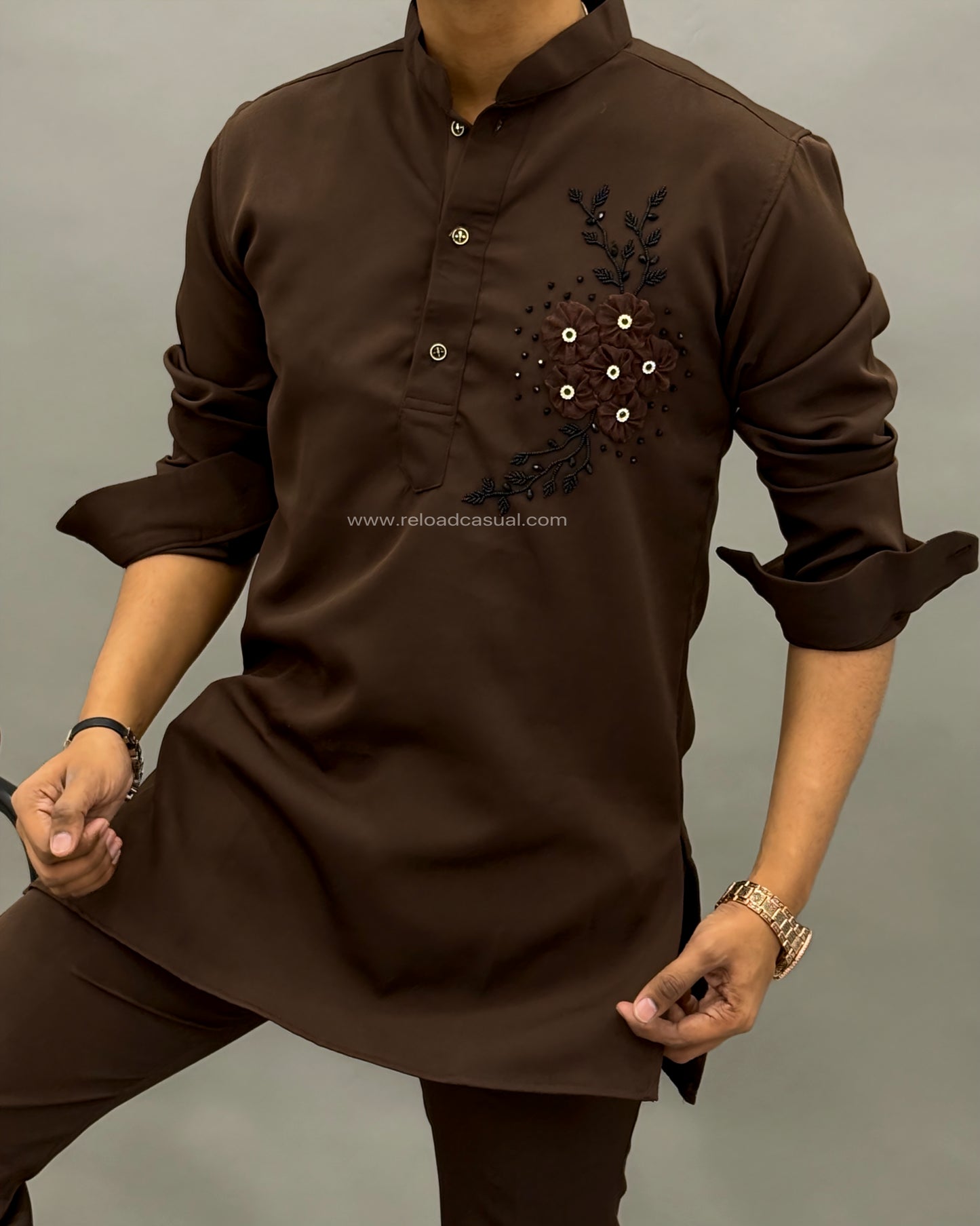 Men's Floral Hand Embroidered Kurta set