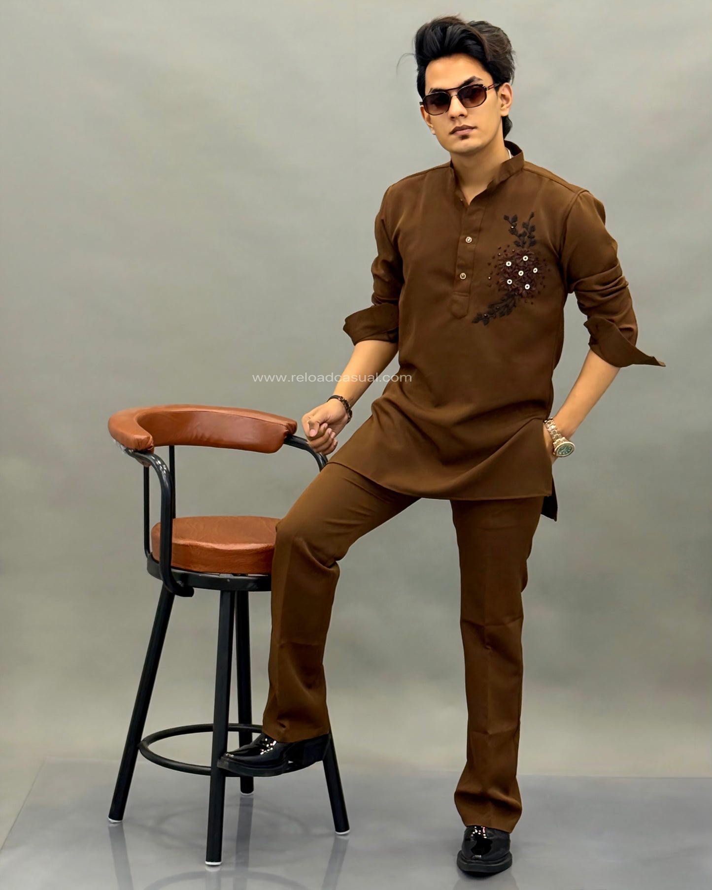 Men's Floral Hand Embroidered Kurta set